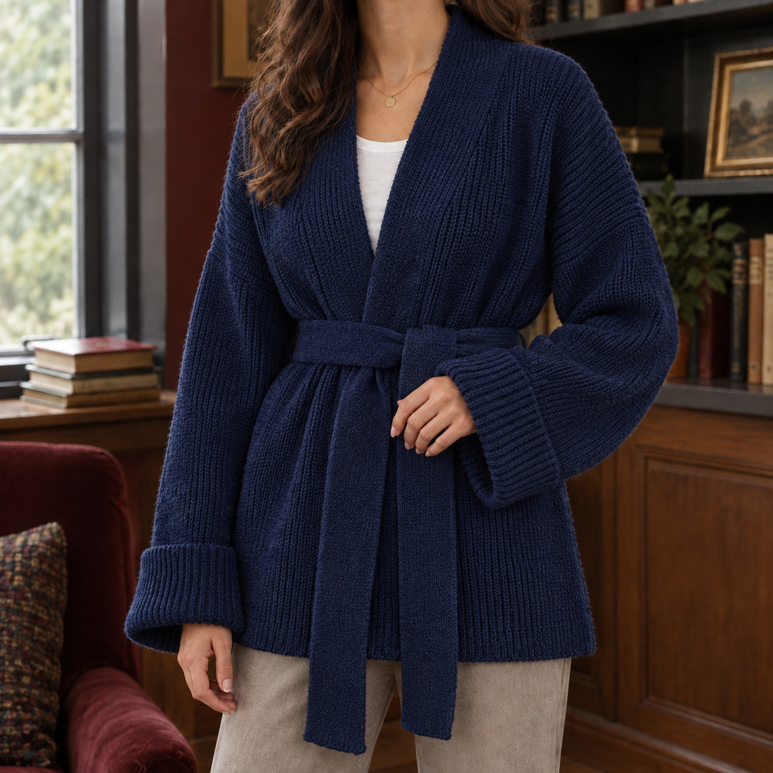 Michelle-Jade Belted Cardigan - Navy Blue