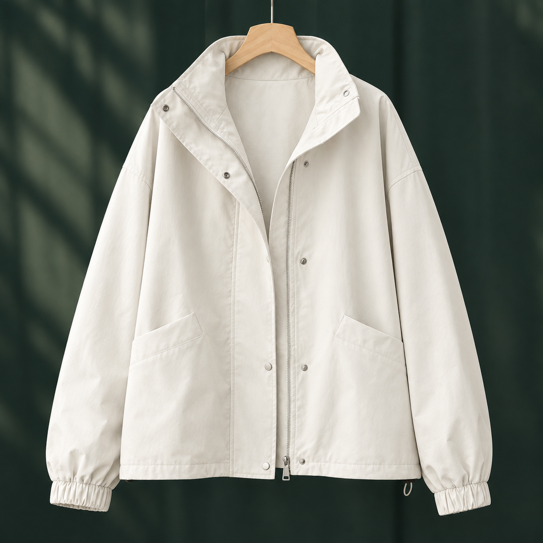Cadence-Pearl Stand Collar Jacket - Ivory