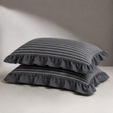 Evermere Ruffled Pillowcase - Charcoal Stripe
