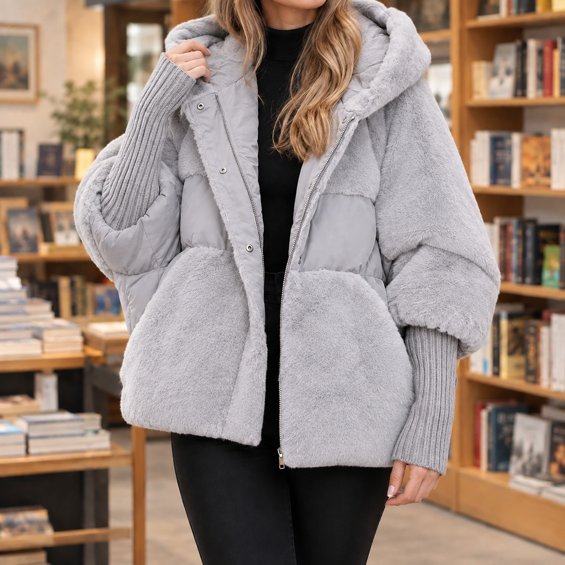 Ilaria-Kate Plush Panel Jacket - Light Gray