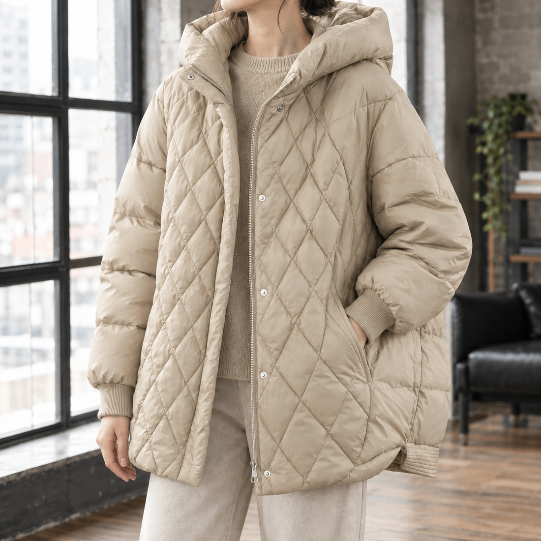 Elise-Jade Quilted Jacket - Khaki