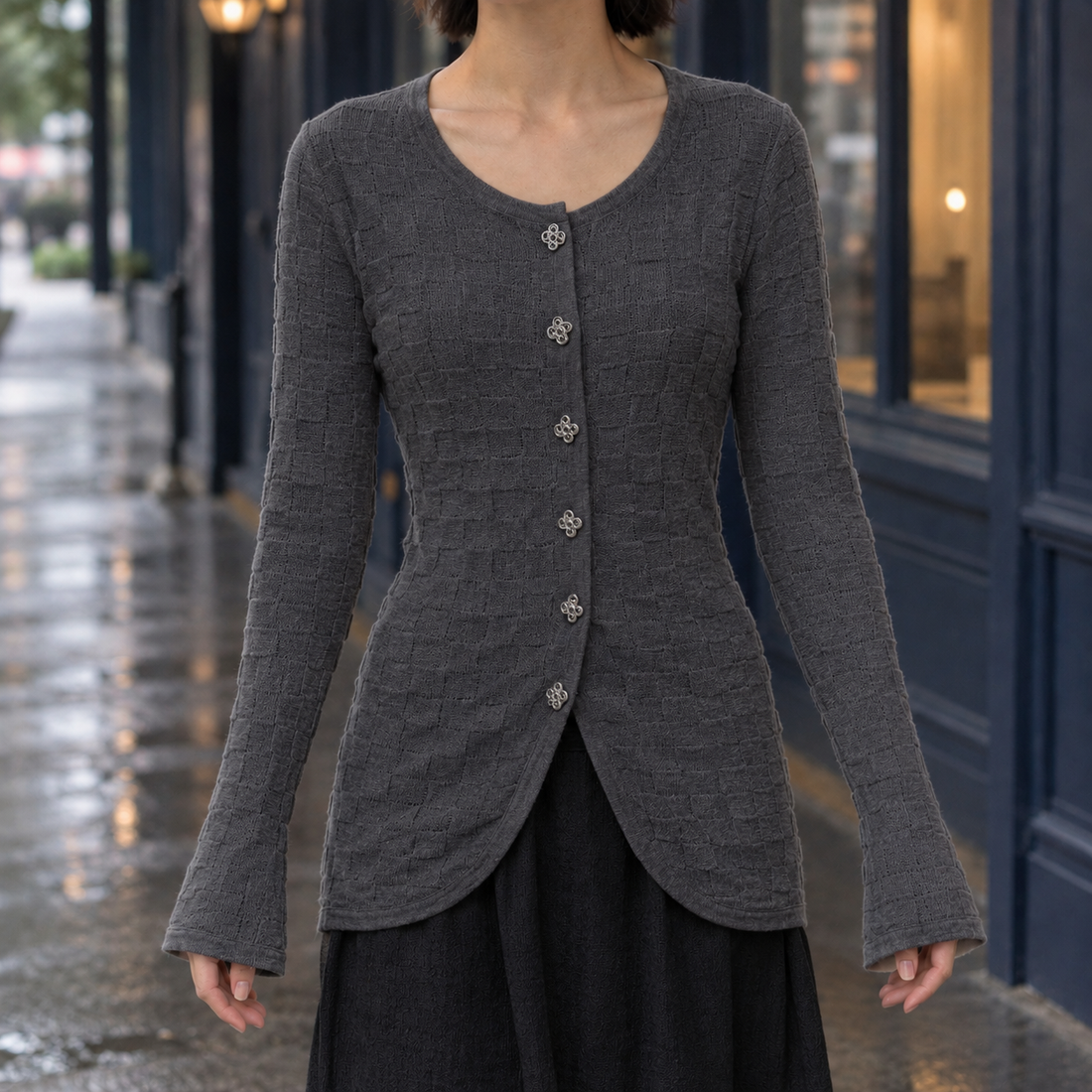 Ludovica-Elise Textured Cardigan - Gray