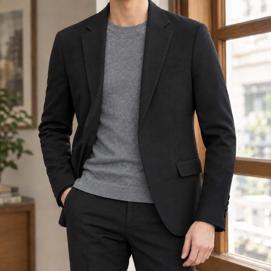 Ancel Slim Fit Blazer - Black White