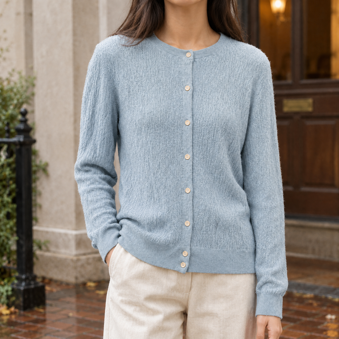 Avaline-Mae Textured Cardigan - Blue