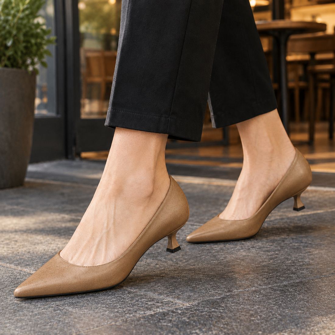 Zeno-Zara Kitten Heel Pumps - Khaki
