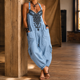Marina-Pearl Embroidered Jumpsuit - Sky Blue