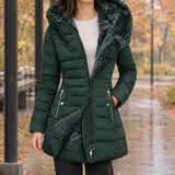 Gemma-Pearl Plush Lined Puffer Jacket - Dark Green