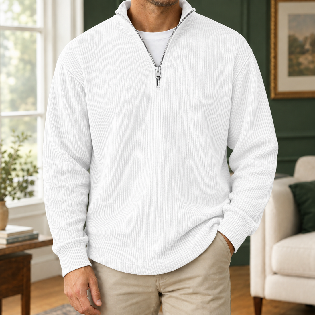 Blake Ribbed Pullover - White