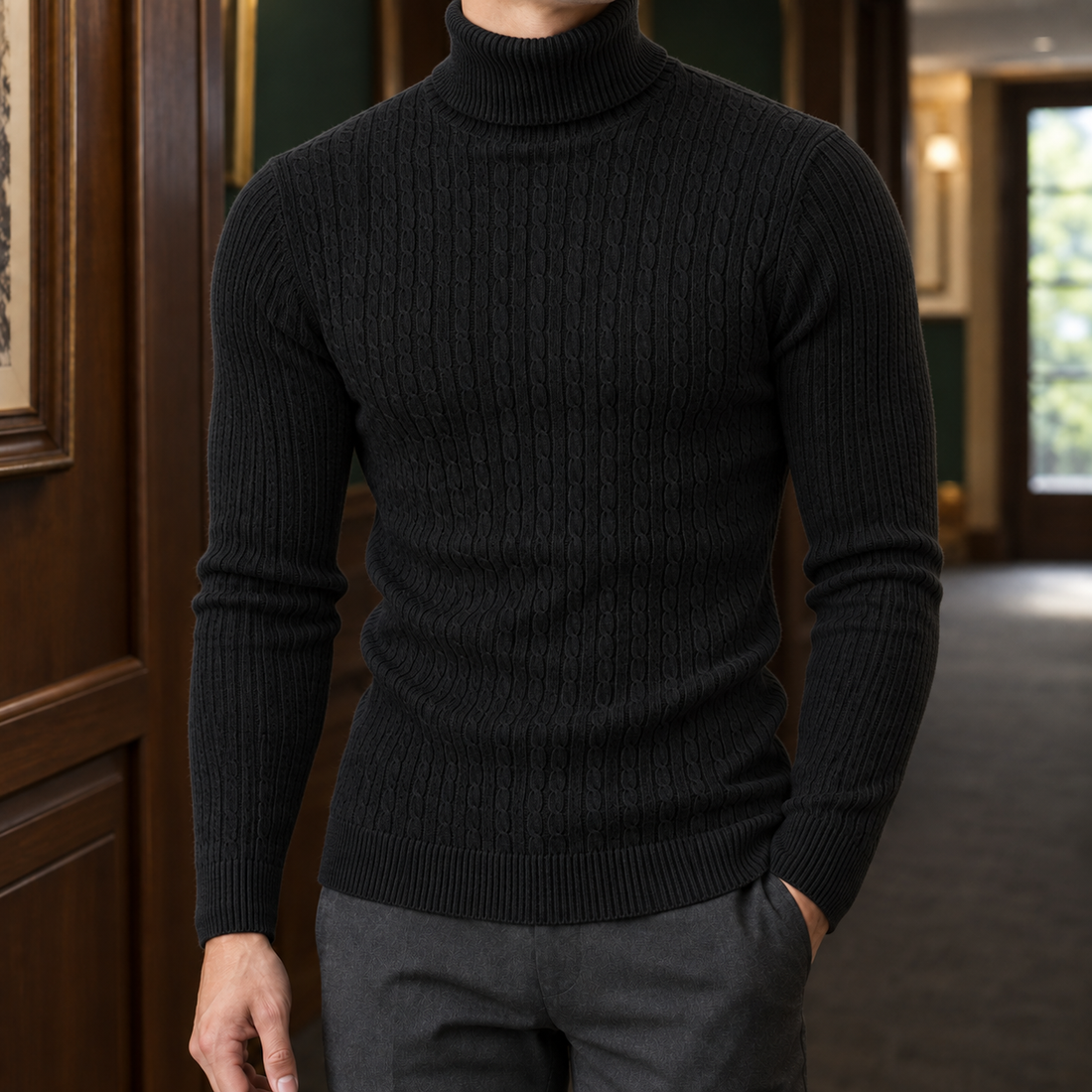 Dario Cable Knit Sweater - Black