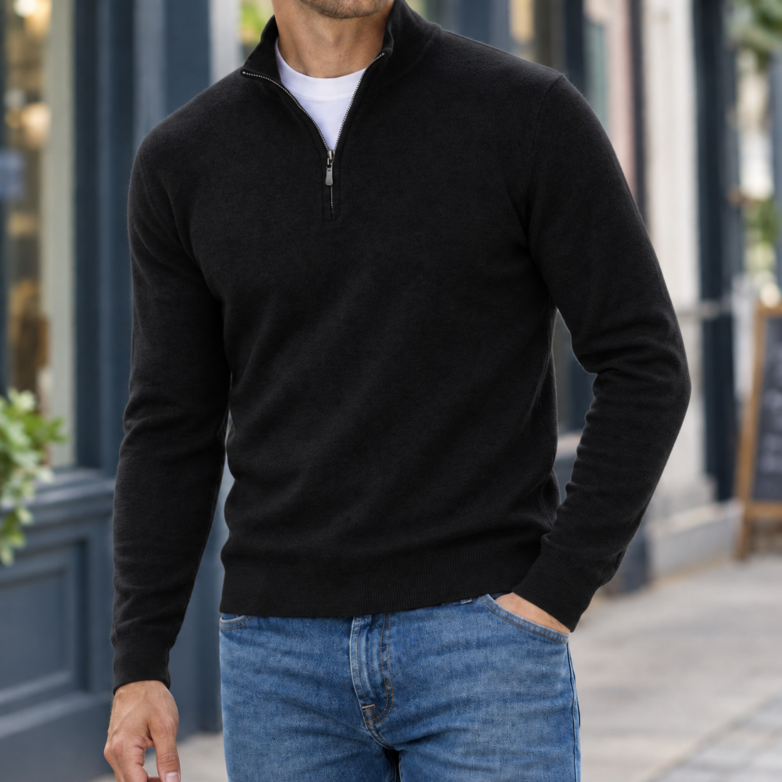 Romano Quarter Zip Sweater - Black