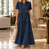 Grace-Faye Tiered Denim Dress - Dark Blue