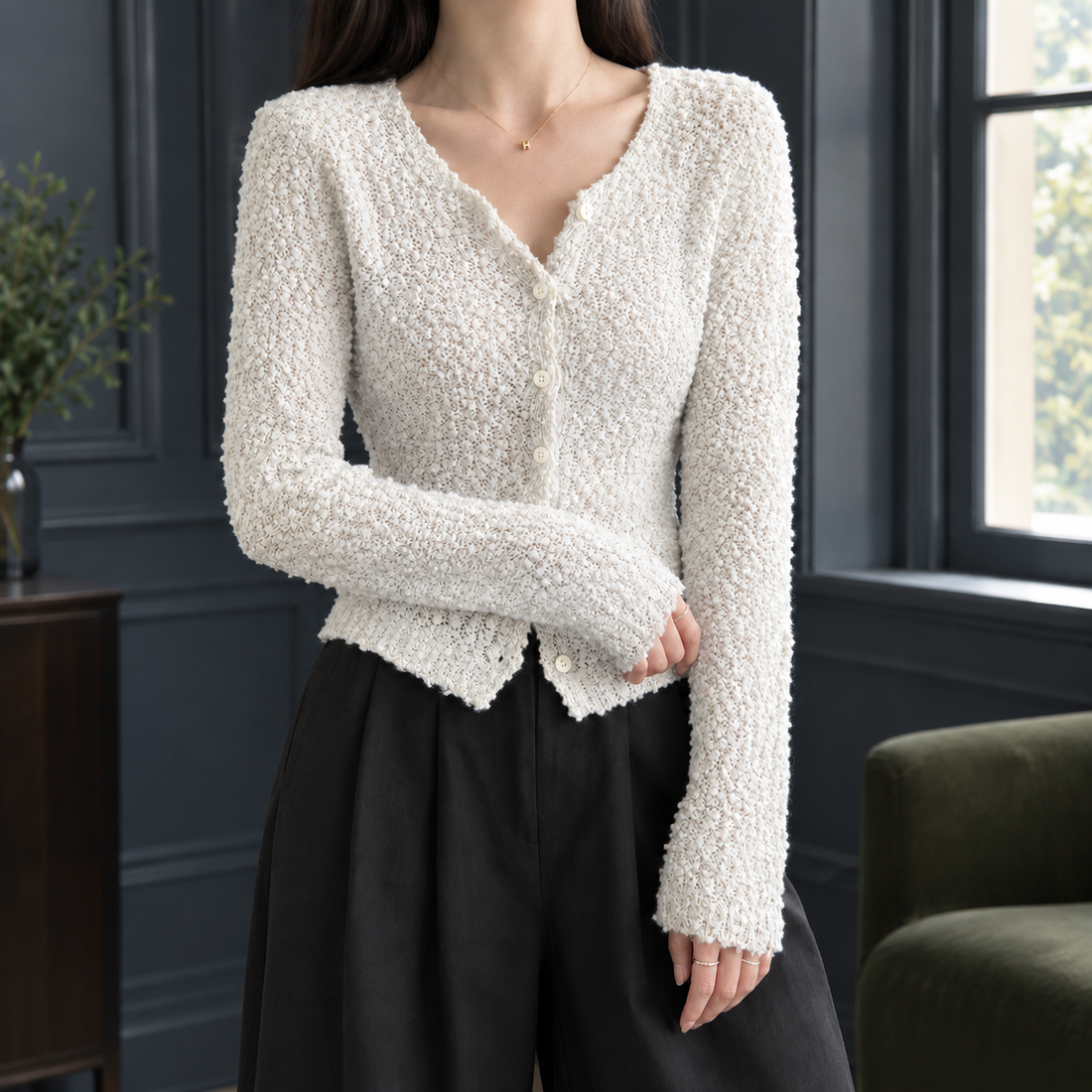 Faith Textured Cardigan - Off White
