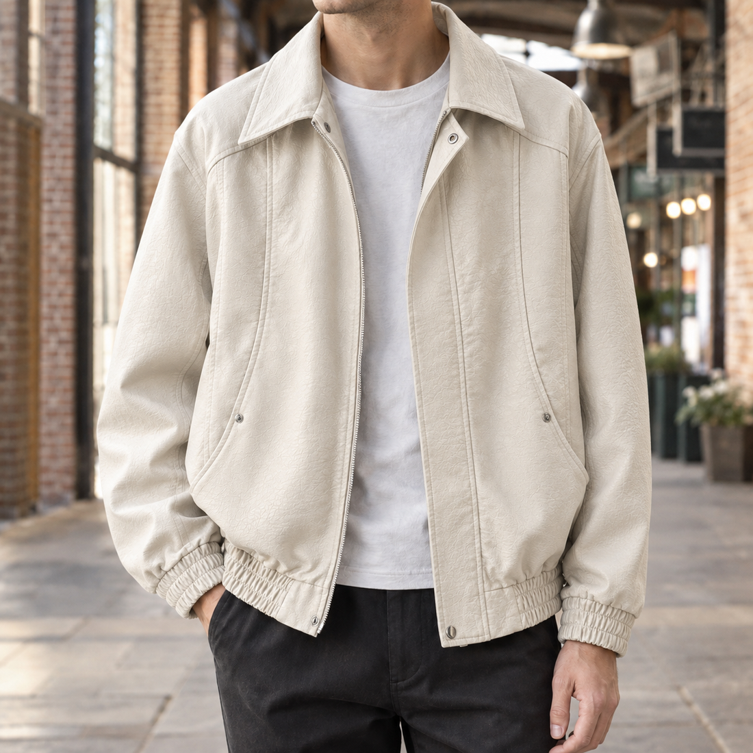 Austin Leather-Look Jacket - Cream