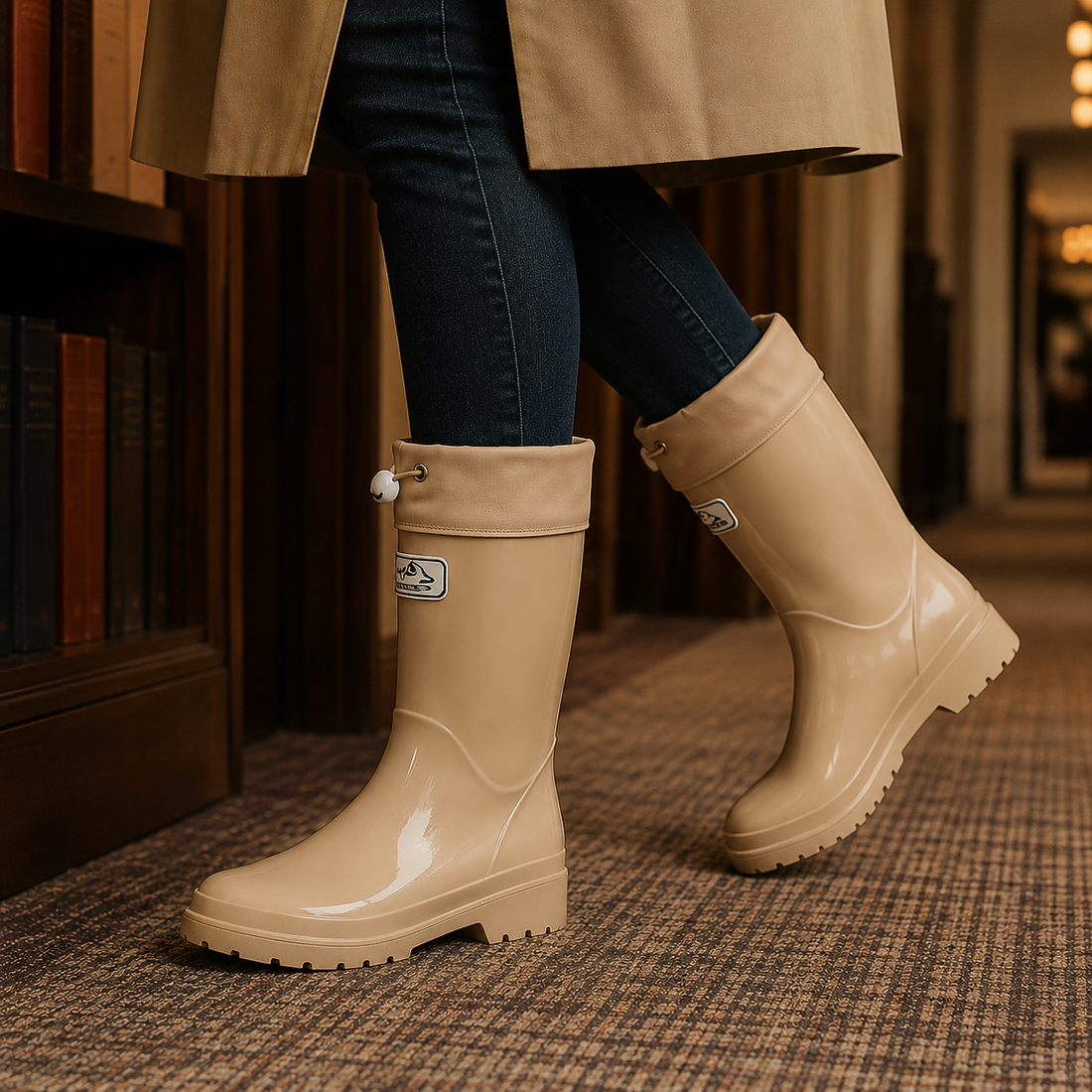 Caffaro Drawstring Rain Boots - Beige