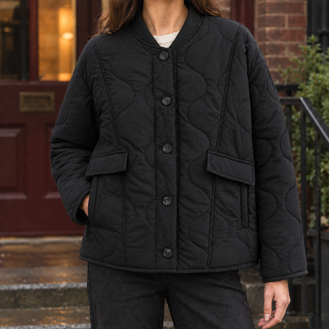 Portia-Pearl Quilted Jacket - Black