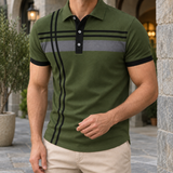Hudson Striped Polo - Olive Green