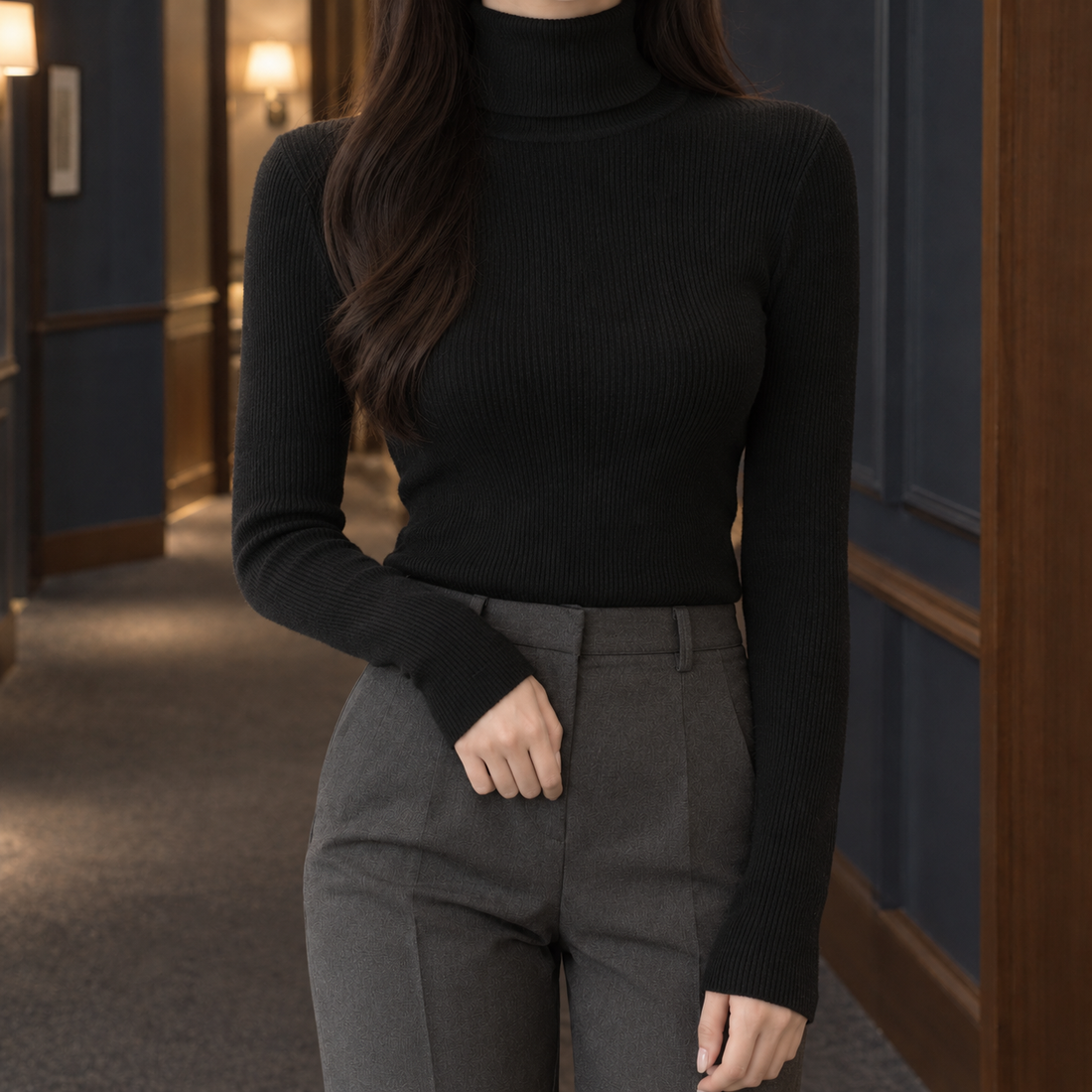 Perpetua-Pearl Ribbed Sweater - Black
