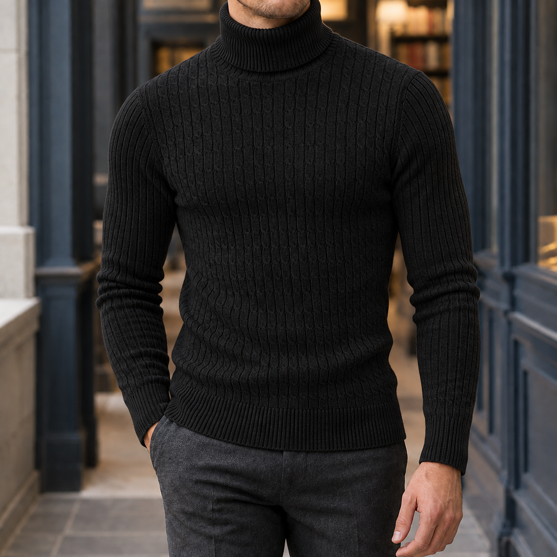 Dorian Cable Turtleneck - Black