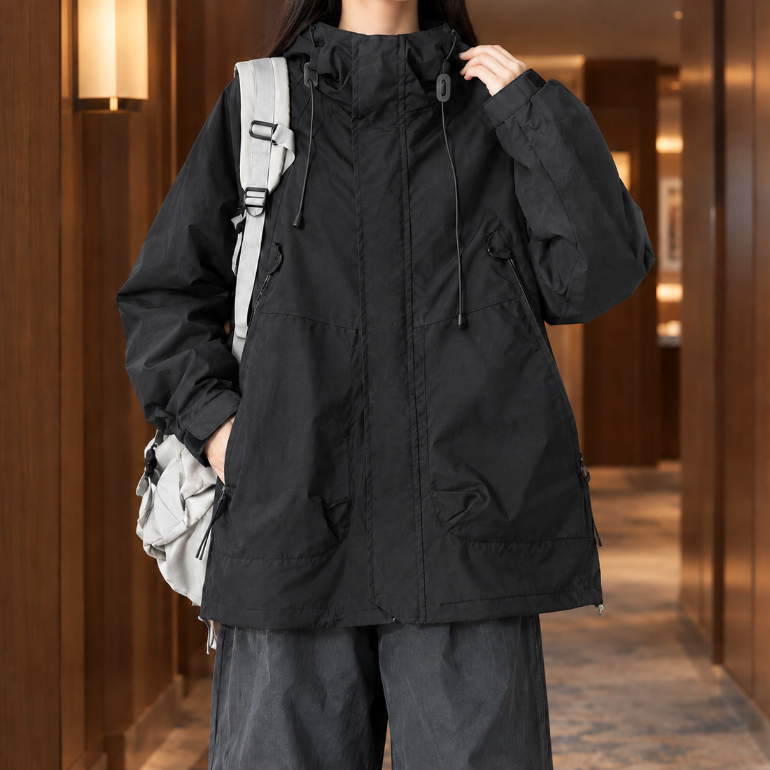 Ariane-Grace Hooded Jacket - Black