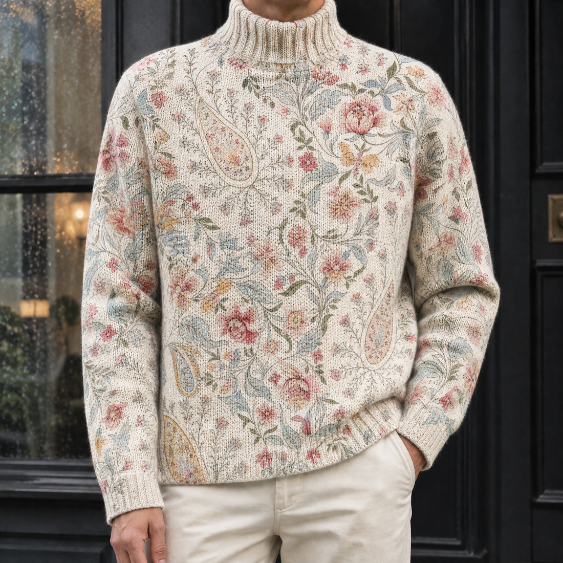 Dorian Turtleneck Sweater - Ivory Botanical