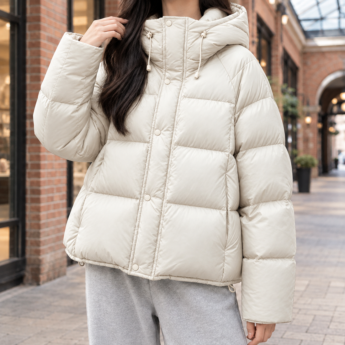 Adelia Hooded Puffer Jacket - Cream