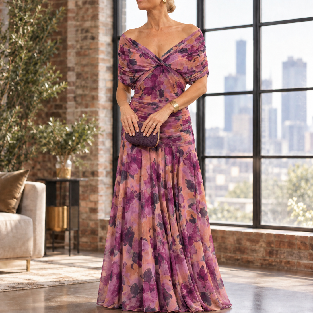 Colette-Louise Draped Maxi Dress - Purple