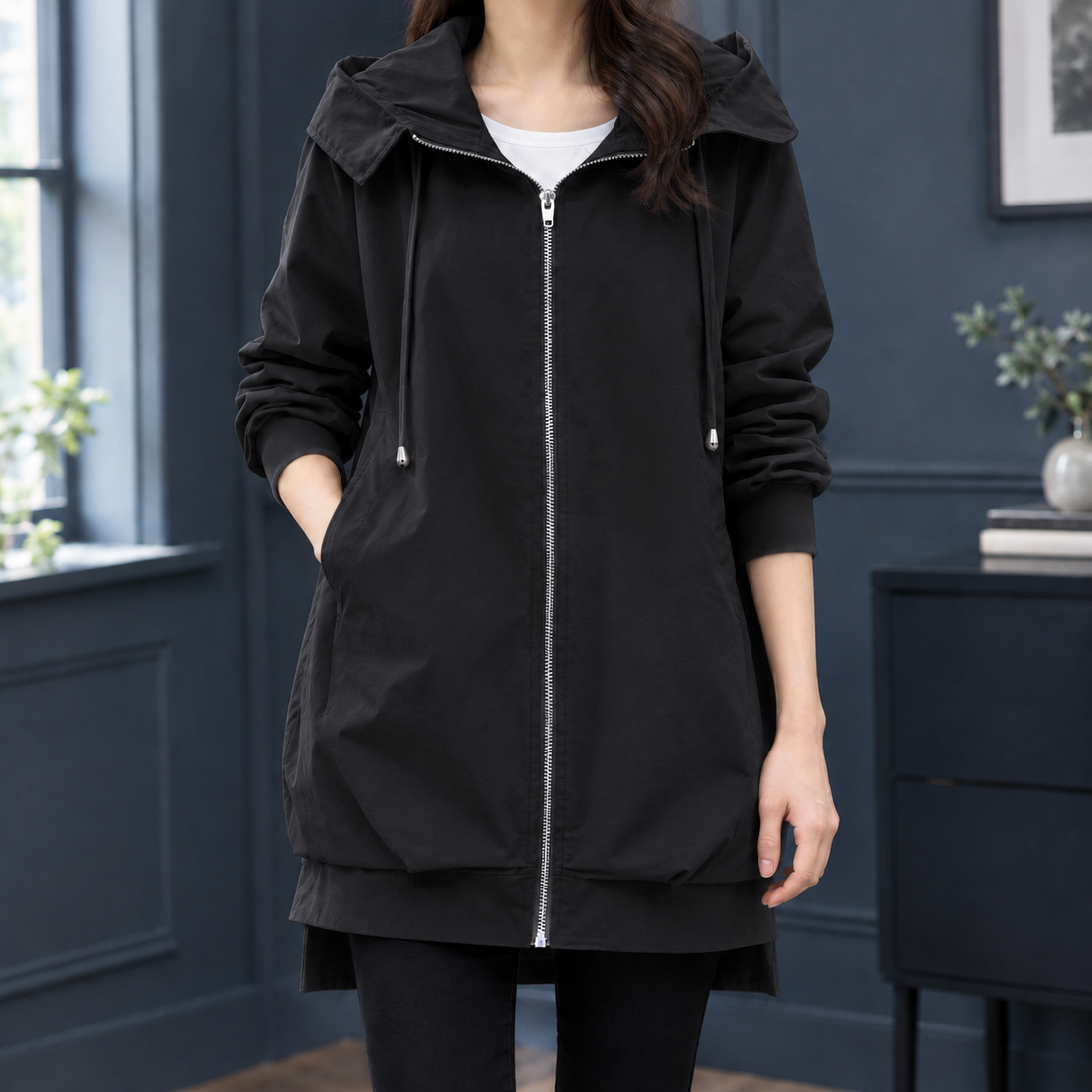 Nadine-Jade Hooded Jacket - Black Without Lining