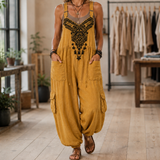 Celeste-Rose Embroidered Jumpsuit - Mustard