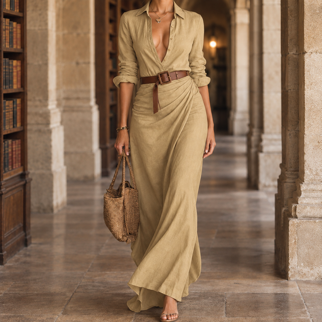 Aubrey-Jane Draped Maxi Dress - Khaki