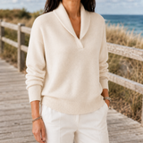 Marlene-Hope Shawl Collar Sweater - Cream