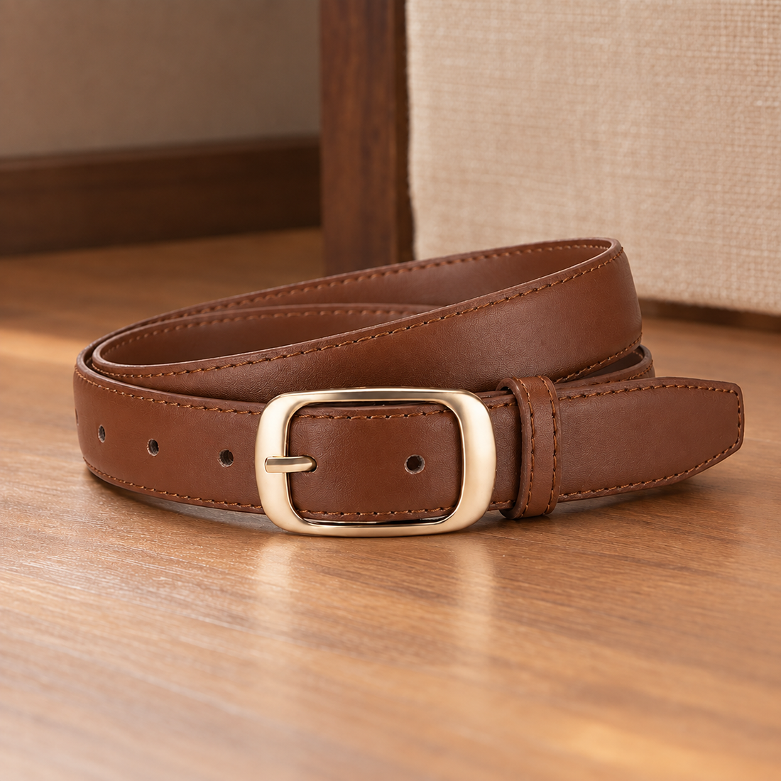 Poggio Gold Buckle Belt - Gold Buckle-caramel