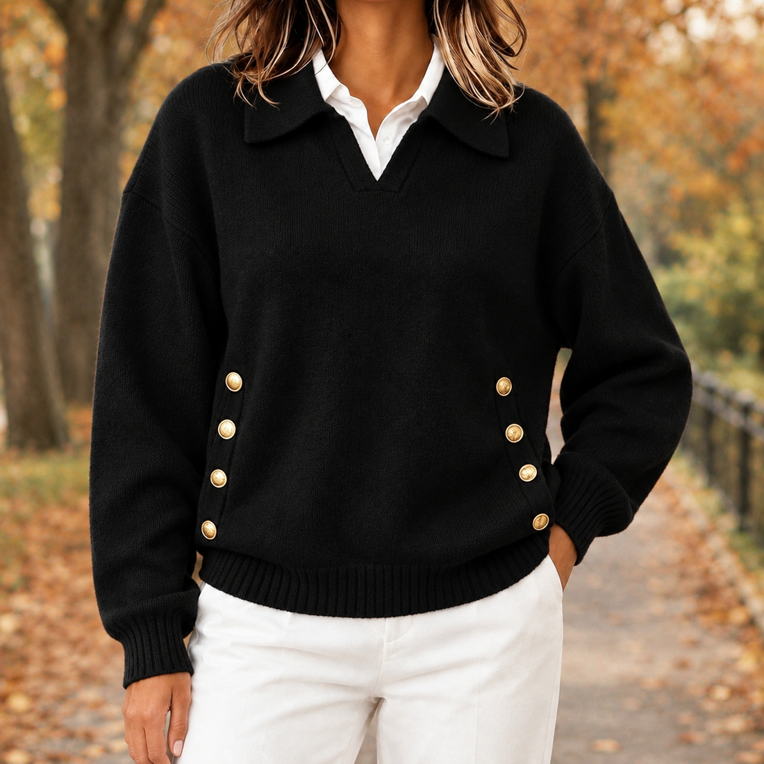 Leila-Louise Collared Sweater - Black