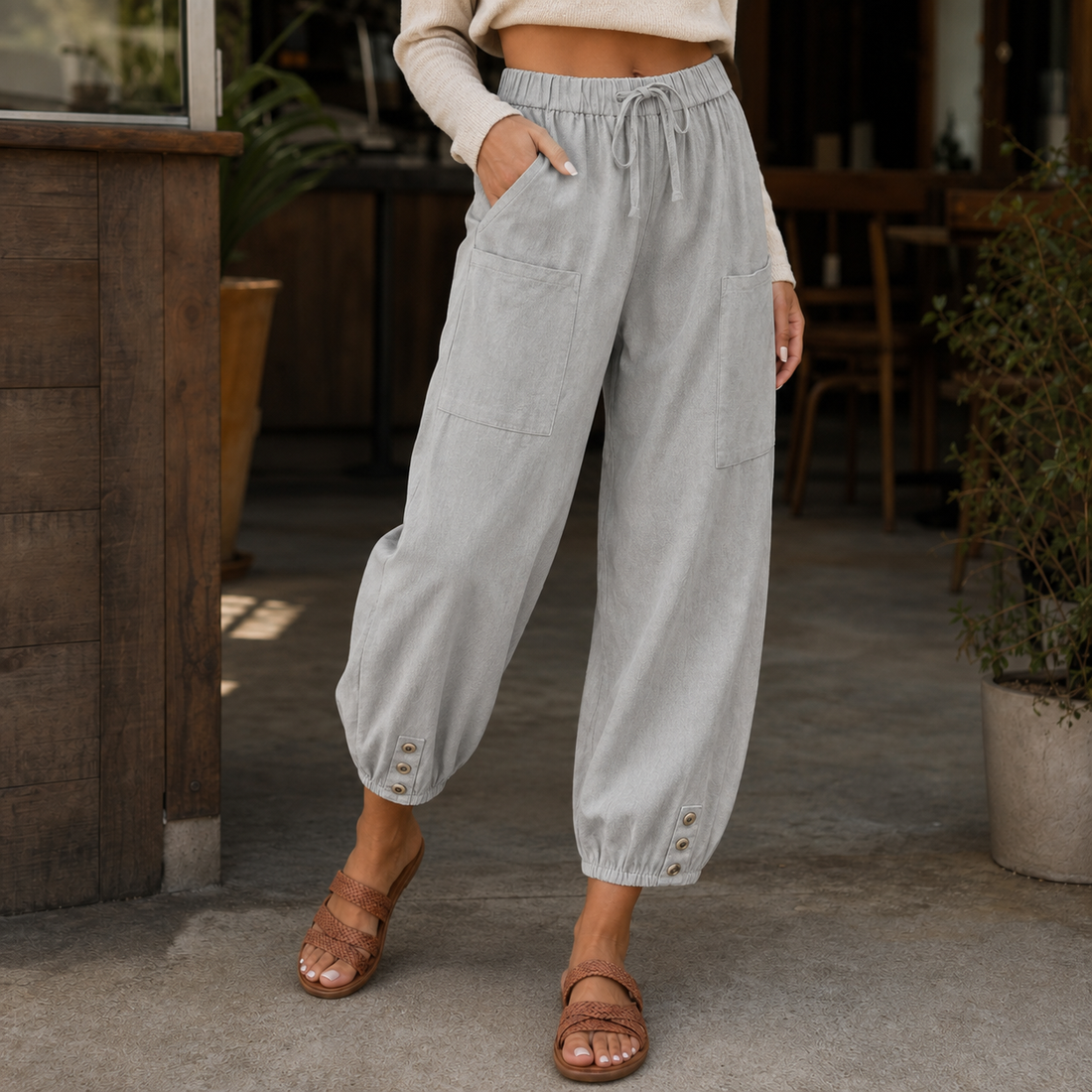 Mercedes-Rose Relaxed Pants - Light Gray