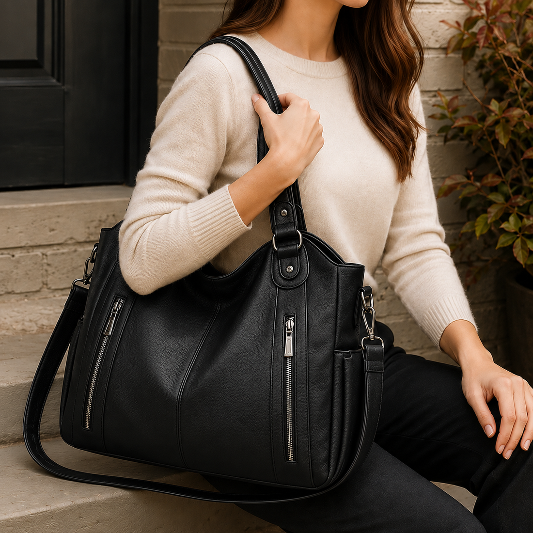 Farina Zip Pocket Tote - Black