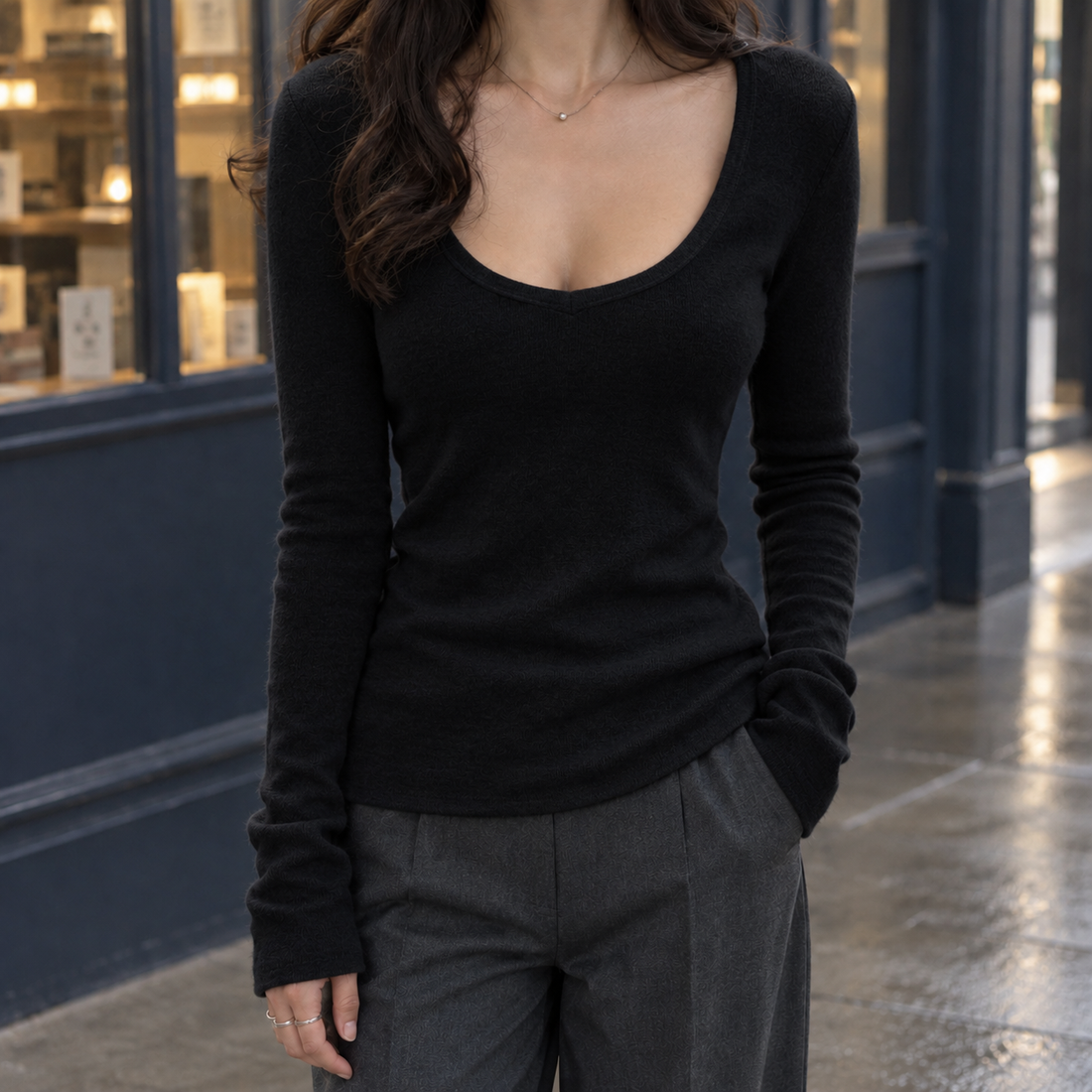 Heloise-Hope Low Neck Top - Black