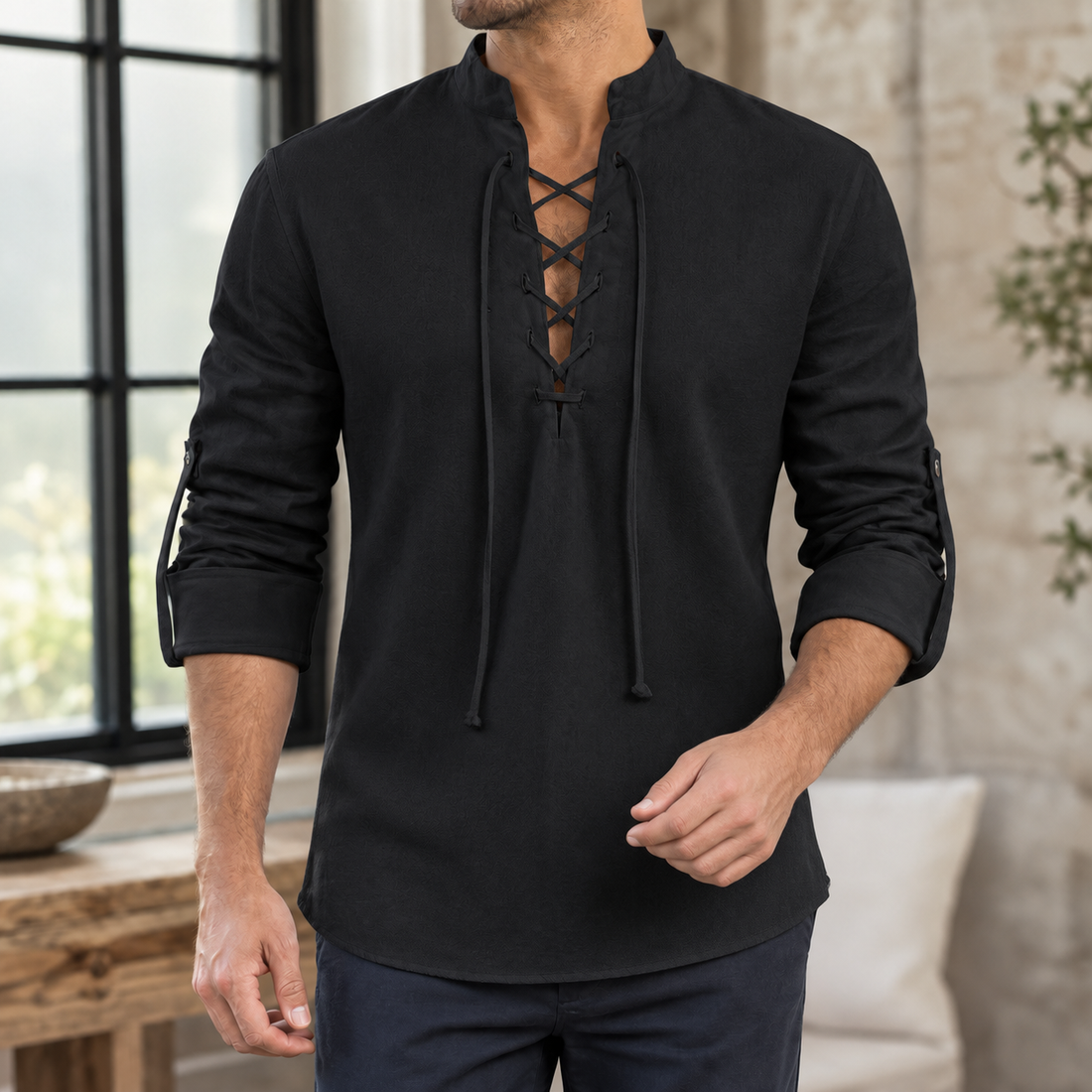 Ralph Lace-Up Shirt - Black