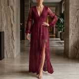 Willa Lace Maxi Dress - Wine Red