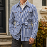 Dorian Striped Safari Jacket - Blue