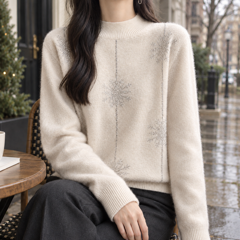 Calla-June Rhinestone Sweater - Beige