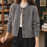 Lauren Round Neck Cardigan - Gray