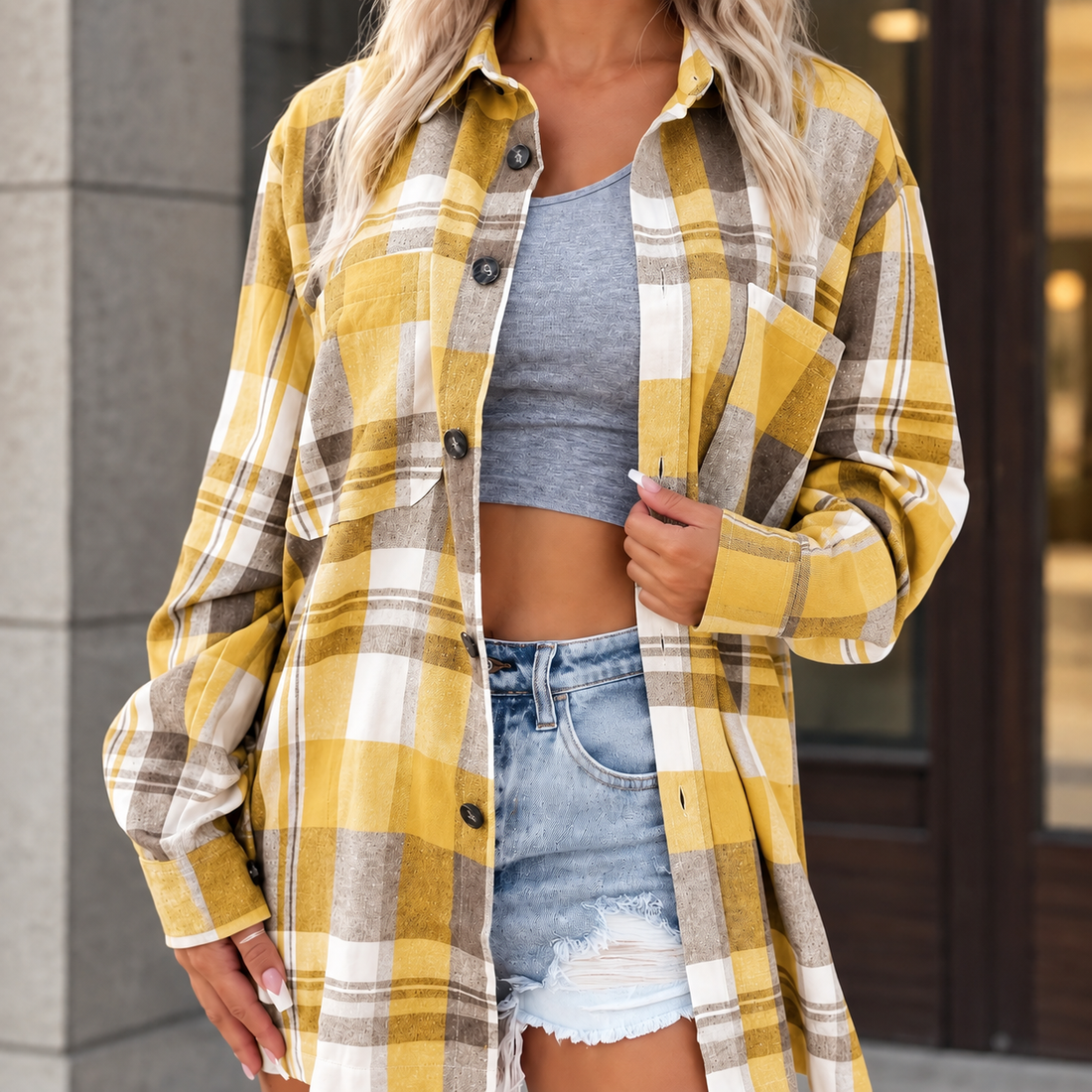 Tessa-Louise Plaid Overshirt - Yellow