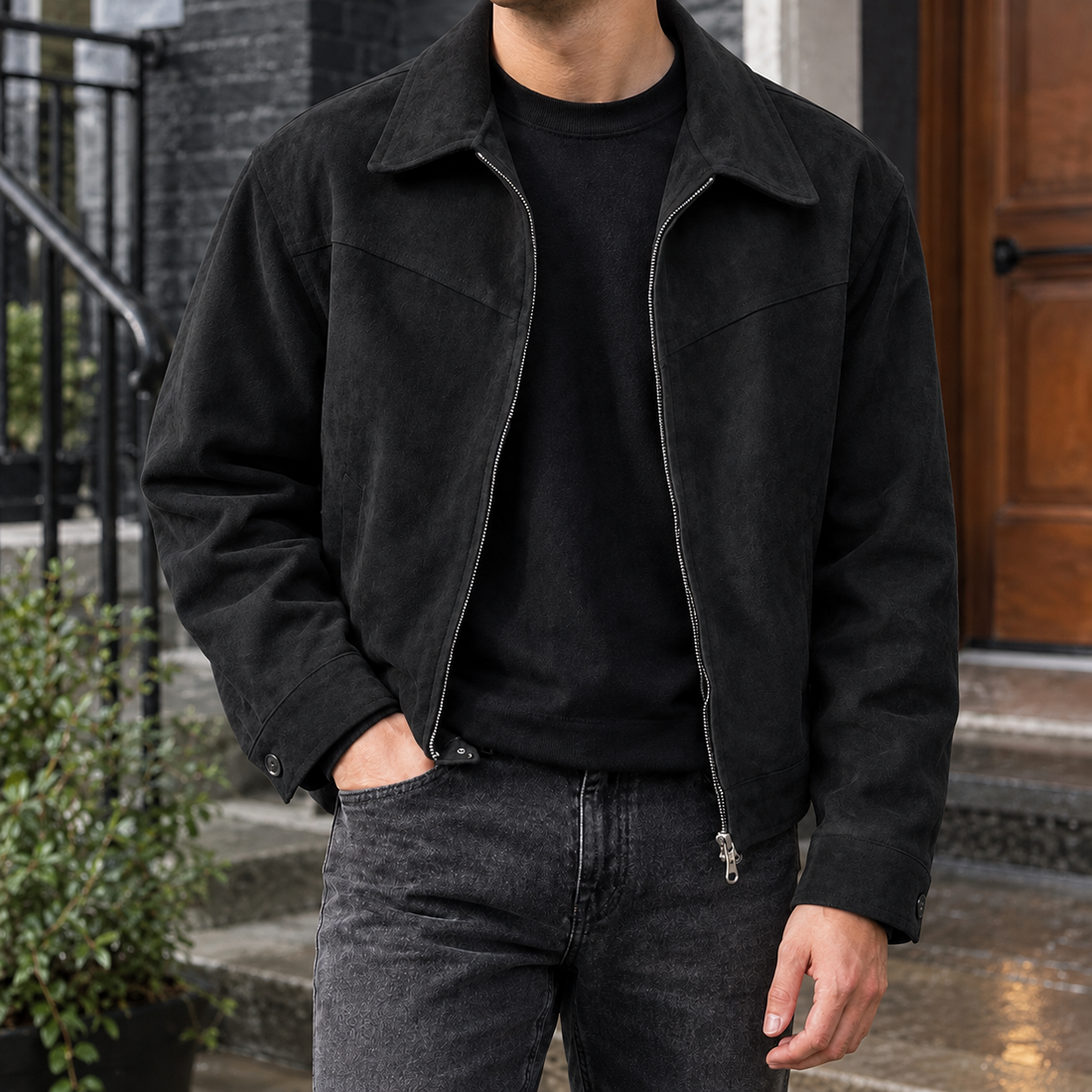 Dario Suede Jacket - Black