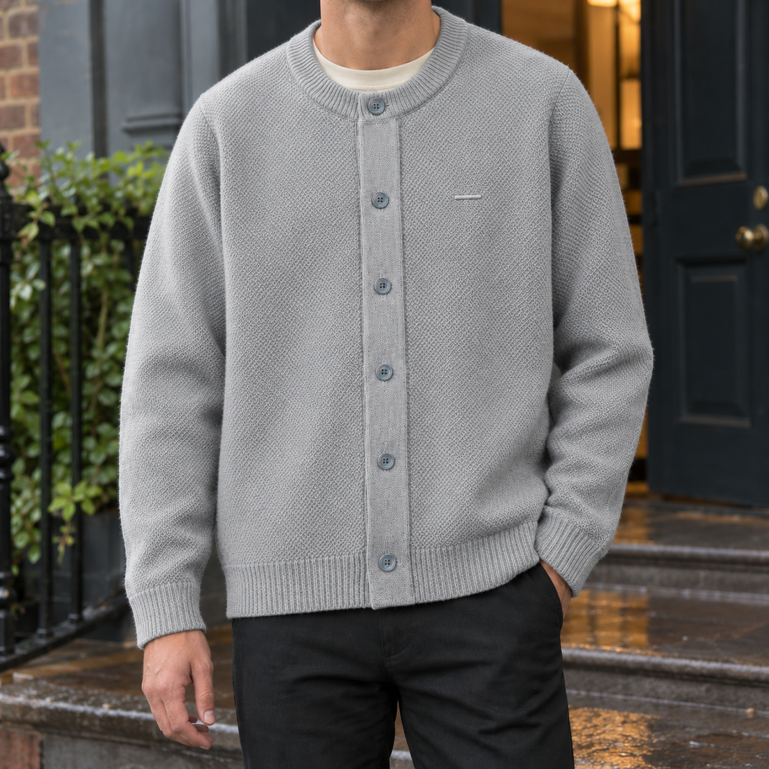 Dario Textured Cardigan - Light Gray
