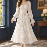 Mireille-Pearl Floral Midi Dress - Ivory Floral