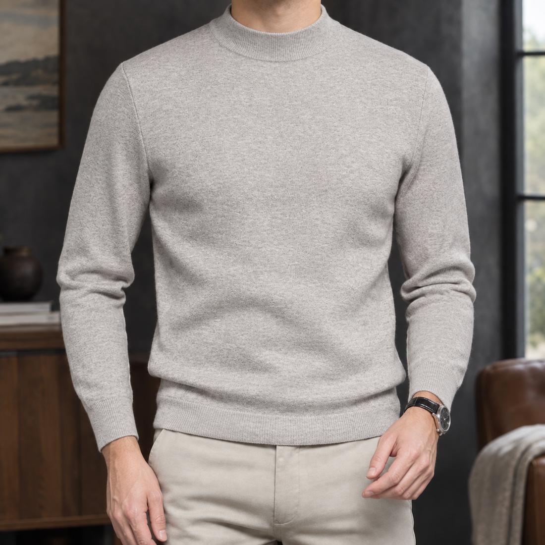 Caleb Mock Neck Sweater - Light Gray