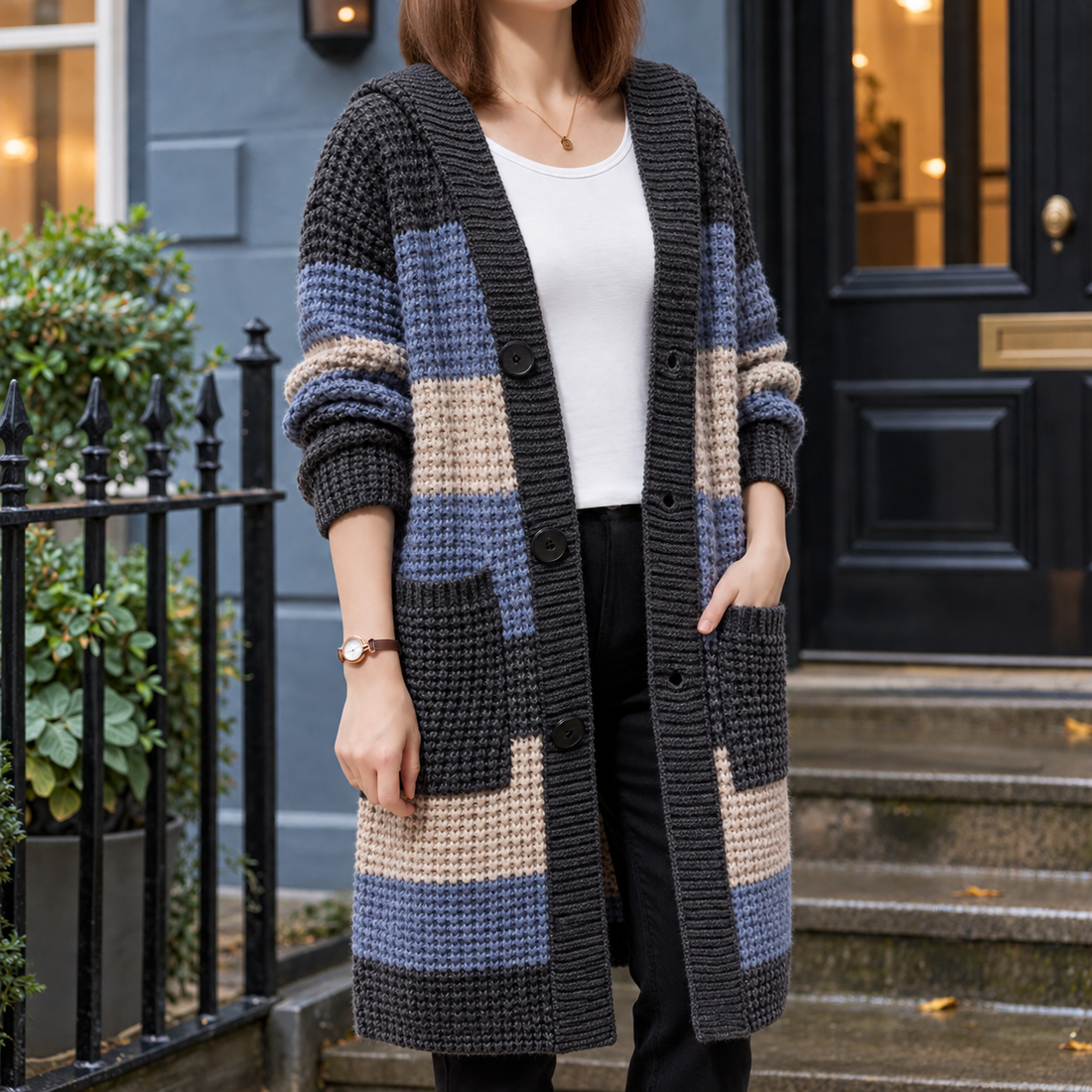 Elowen-Jane Hooded Cardigan - Black Gray