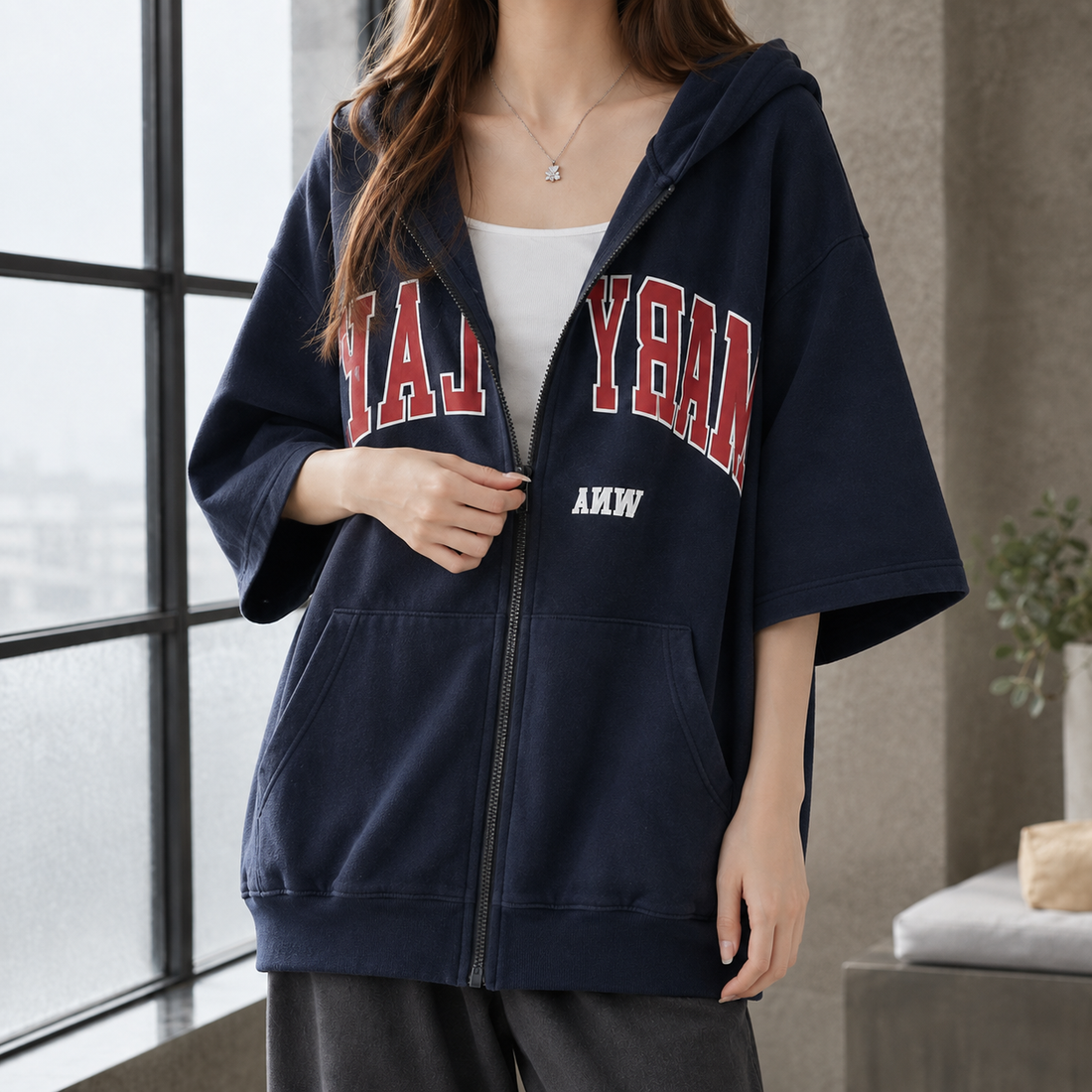 Bridget Zip Hoodie - Navy Blue