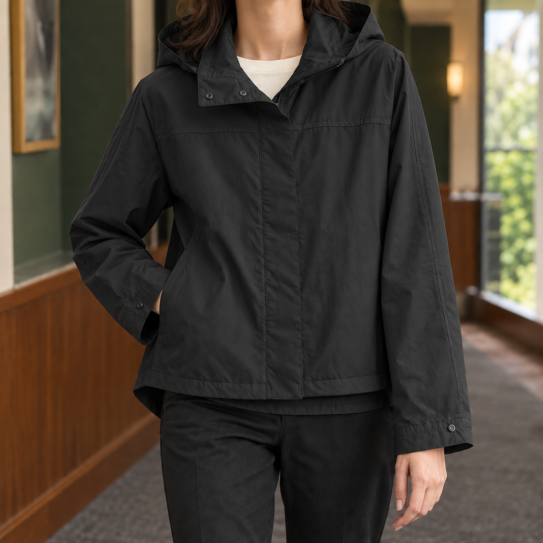 Rosalie-Sage Hooded Jacket - Black