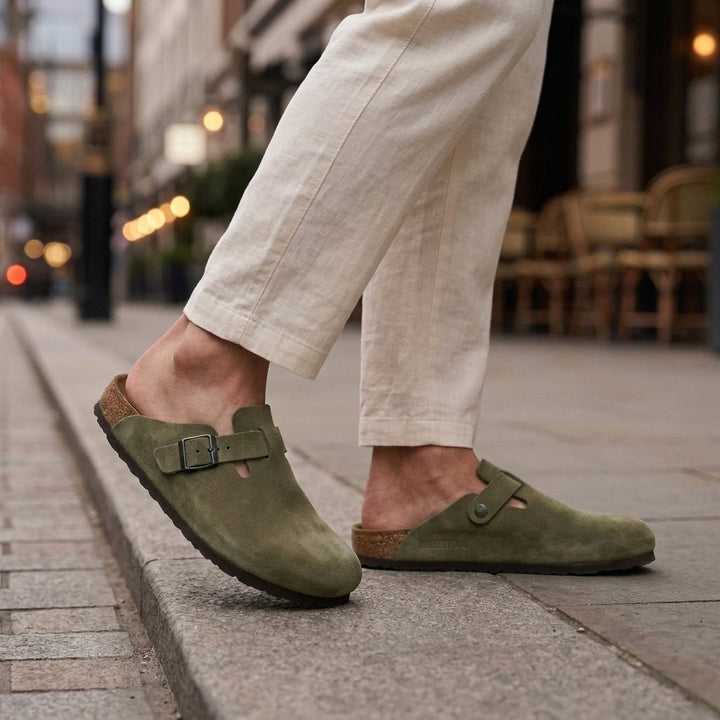 Lorenzo Suede Mules - Olive