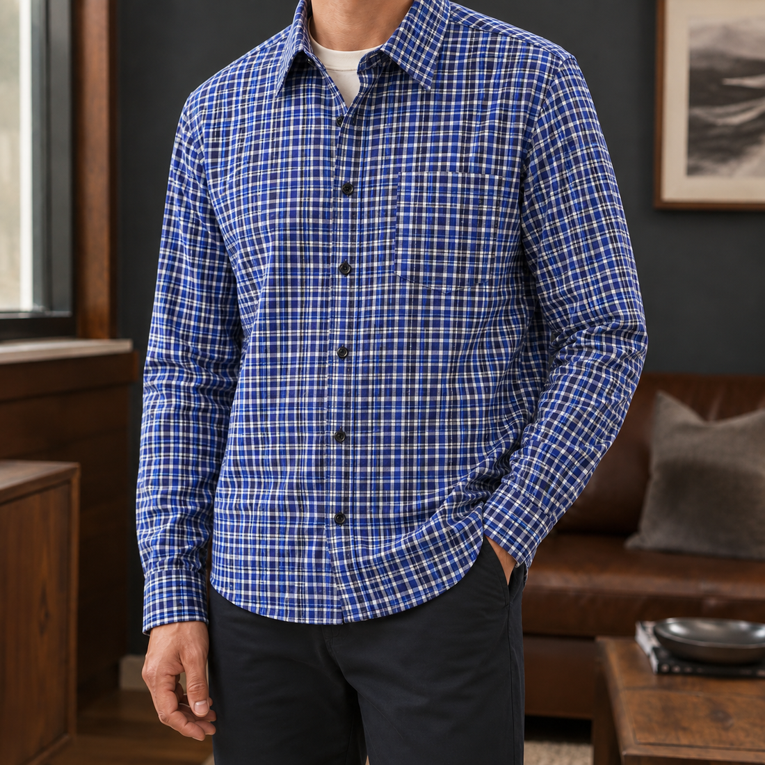 Augustus Plaid Shirt - Blue Grid